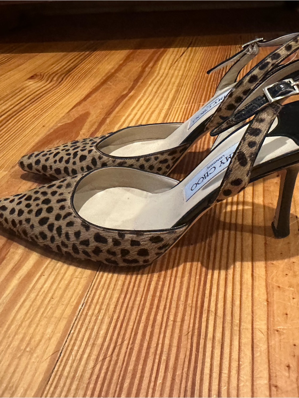 Jimmy Choo Leopard-Print Pointed Toe Ankle-Strap Pumps - Tan & Black